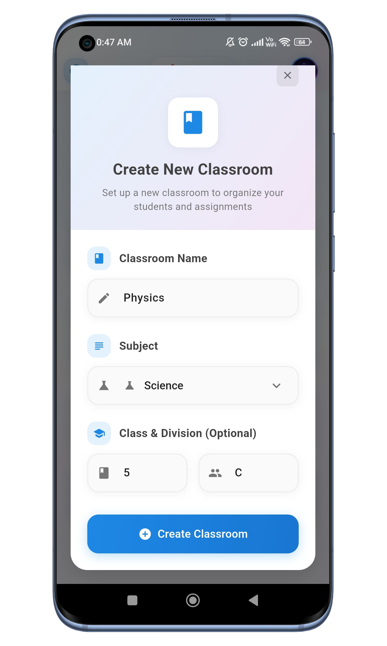 RedInk Create Classroom Dialog